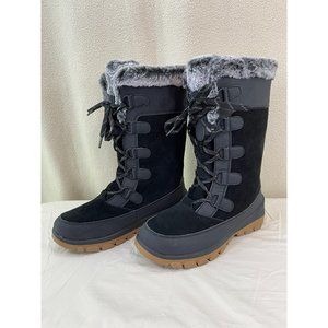 Women's grey Faux Suede Fur Lined Lace-Up winter snow Boots 7
